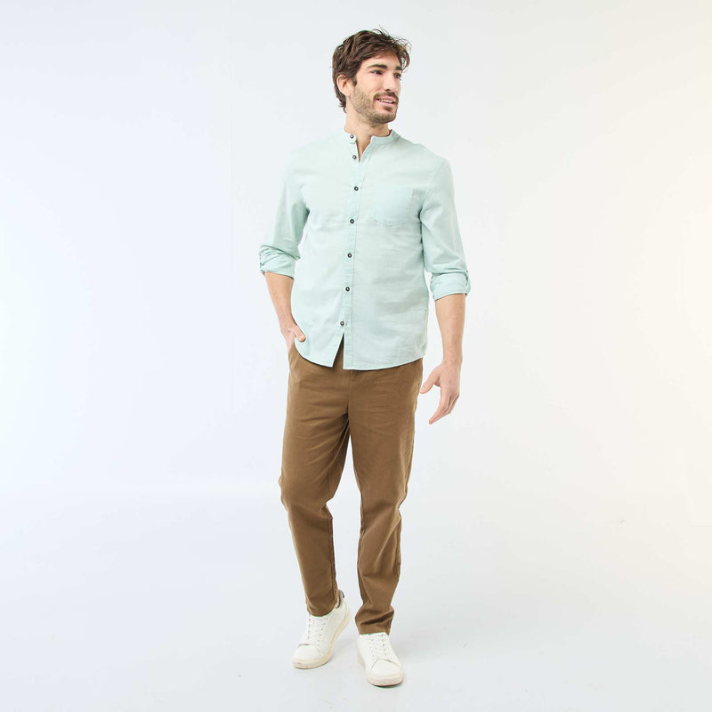Chemise col mao avec lin
