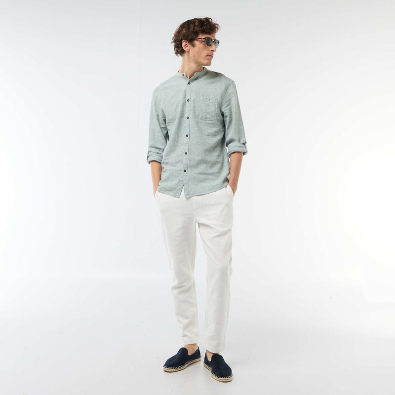 Chemise col mao avec lin