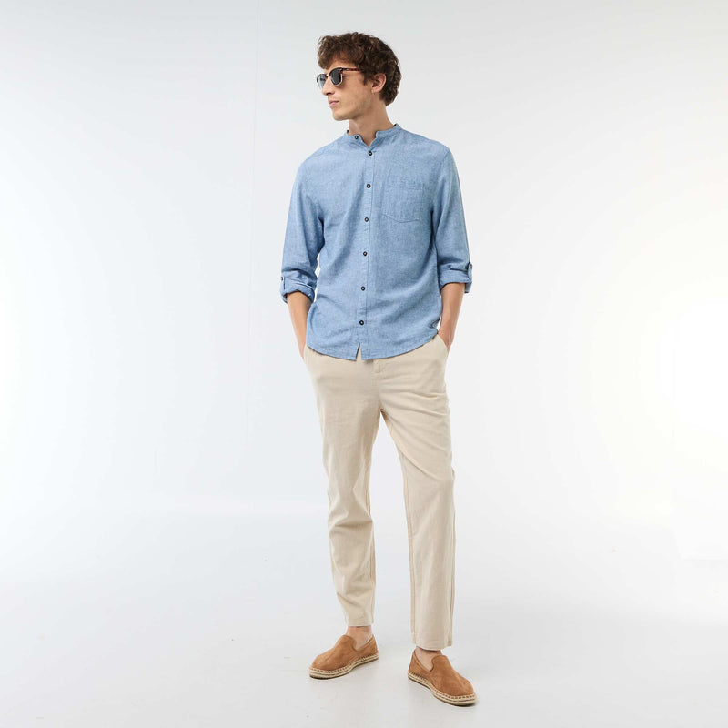 Chemise col mao avec lin
