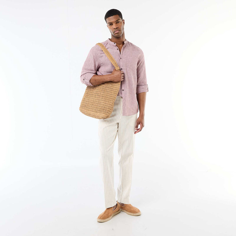 Chemise col mao avec lin