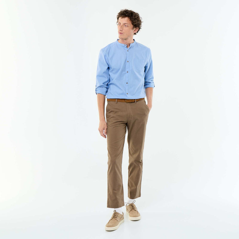 Chemise col mao avec lin
