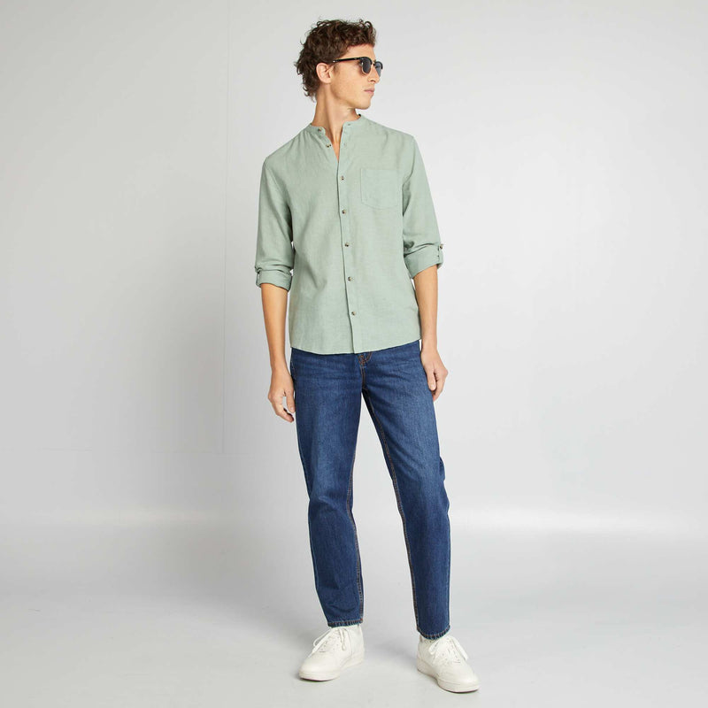 Chemise col mao avec lin