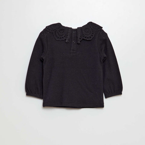 T-shirt en maille pointelle col claudine en broderie anglaise