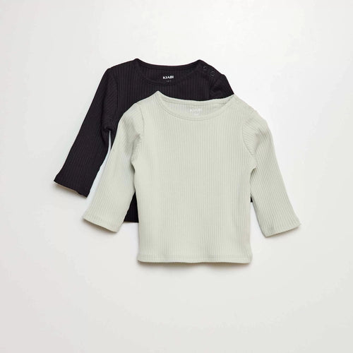 Lot de 2 t-shirts unis côtelés à manches longues