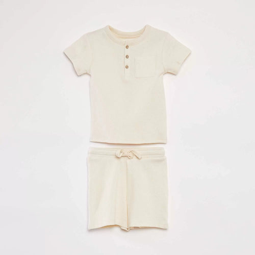 Ensemble pyjama court t-shirt + short en maille gaufrée - 2 pièces