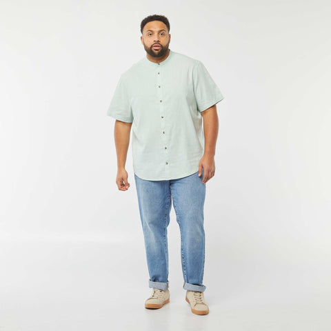Chemise unie à manches courtes en lin mélangé