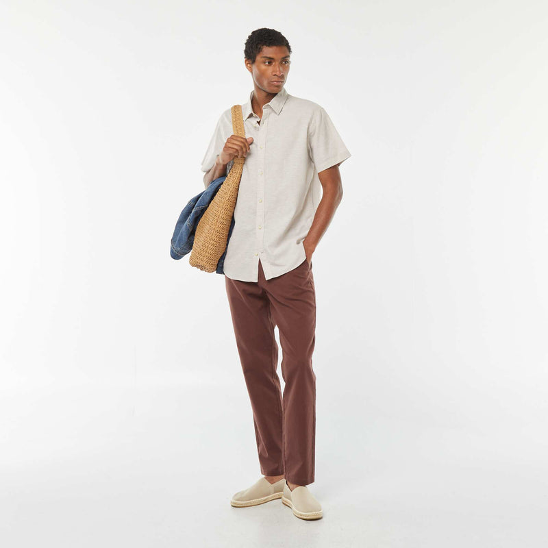 Pantalon chino droit en lin mélangé – Marron – Kiabi Maroc