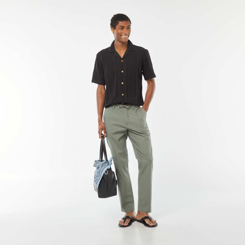 Pantalon chino droit en lin mélangé – Kaki – Kiabi Maroc