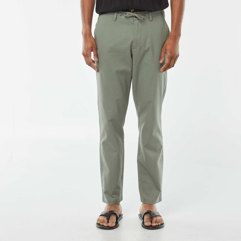 Pantalon chino droit en lin mélangé – Kaki – Kiabi Maroc