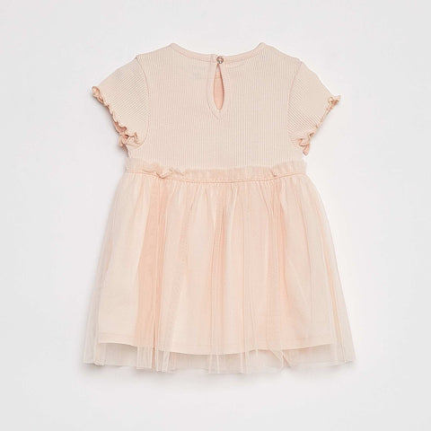 Robe à manches courtes avec bas en tulle
