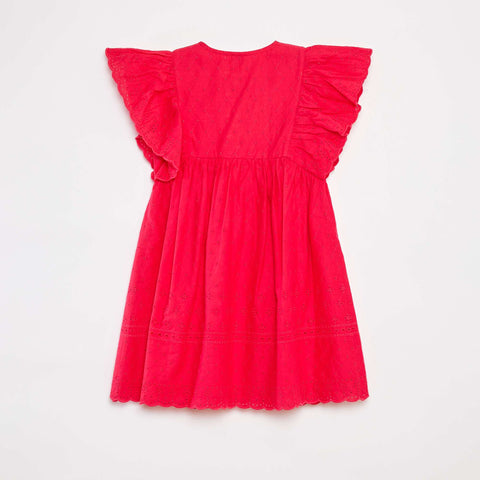 Robe avec broderies all over et volants aux emmanchures