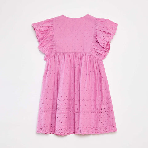 Robe avec broderies all over et volants aux emmanchures