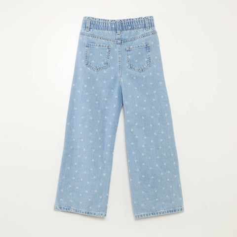 Jean wide leg avec broderies cœurs