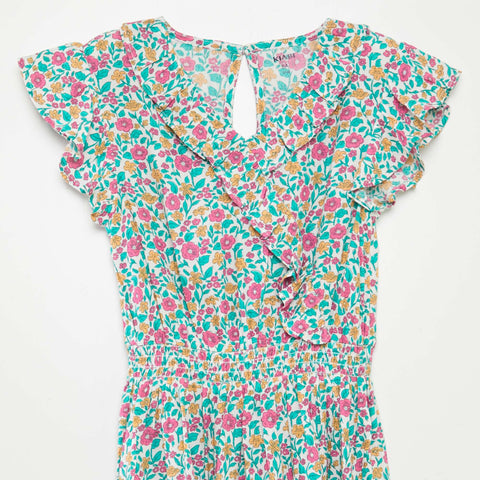 Robe courte imprimée et volantée