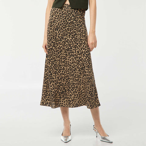 Jupe midi à motif léopard