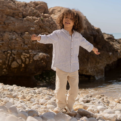 Pantalon regular en lin