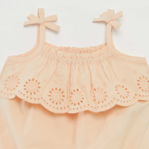 Barboteuse courte avec broderies anglaises