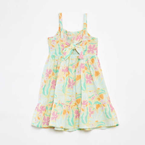 Robe smockée en lin mélangé