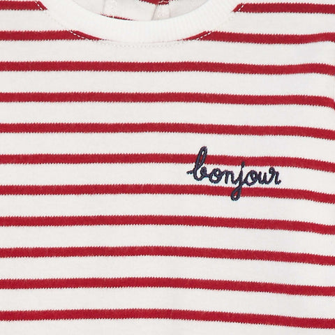 T-shirt manches longues avec 'bonjour' brodé sur la poitrine