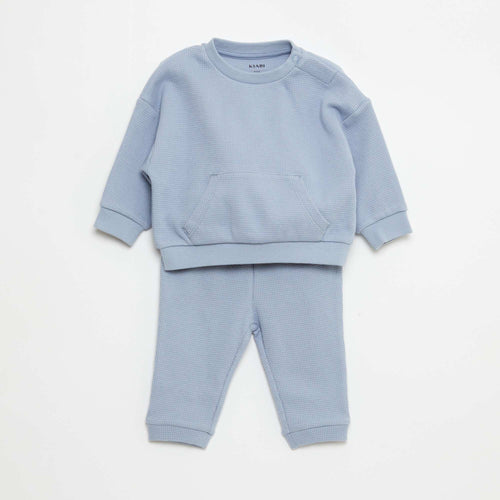 Ensemble sweat + pantalon en matière nid d'abeilles - 2 pièces