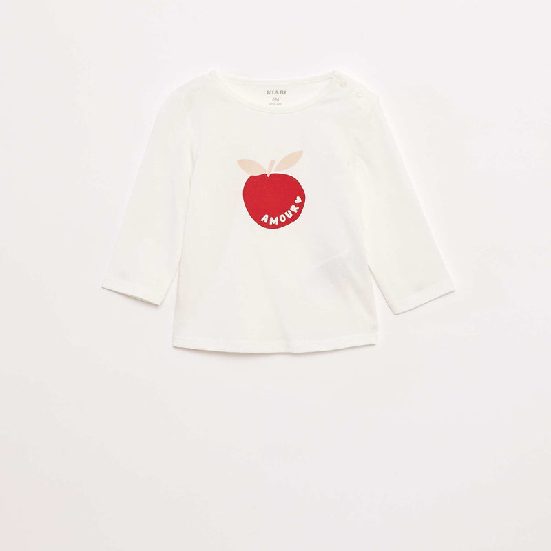 T-shirt à manches longues imprimé – Blanc – Kiabi Maroc