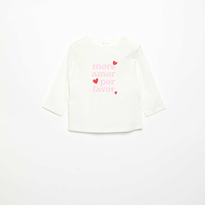 T-shirt à manches longues imprimé – Blanc – Kiabi Maroc