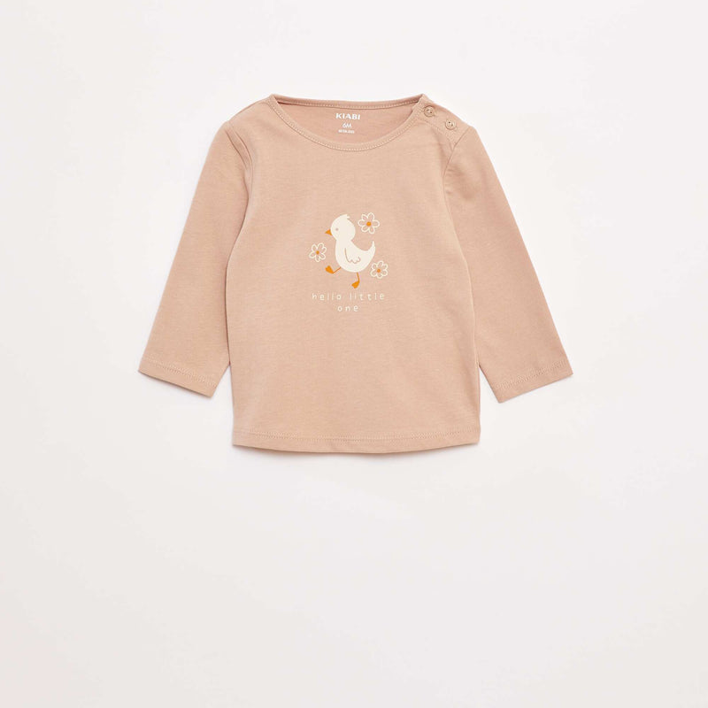 T-shirt à manches longues imprimé – Beige – Kiabi Maroc