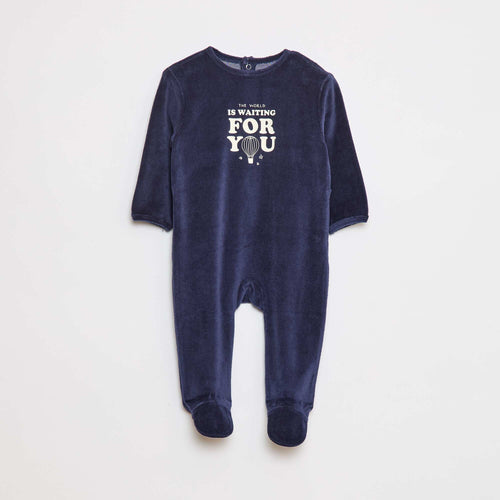Pyjama en velours avec pieds et animation devant