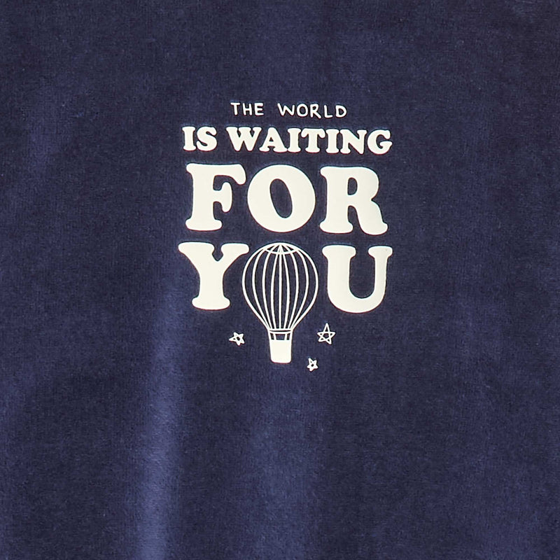 Pyjama en velours avec pieds et animation devant