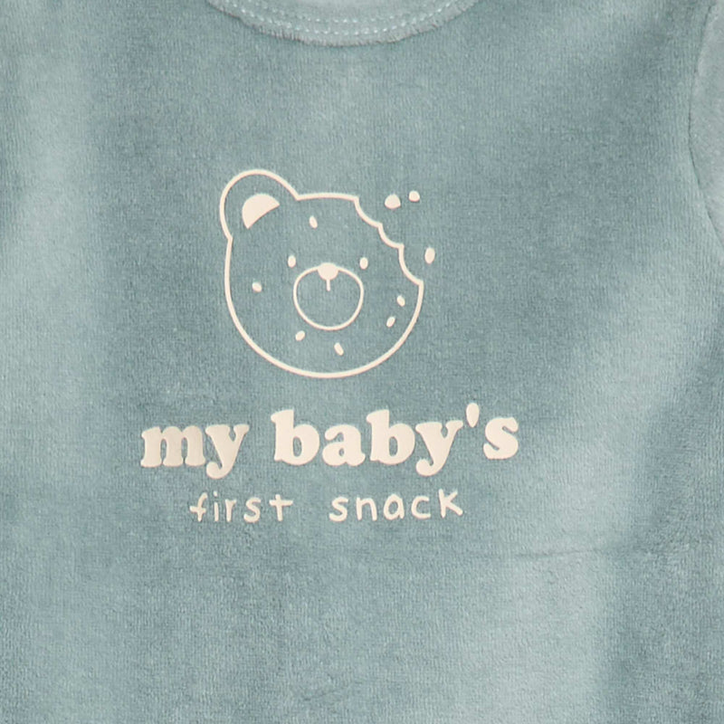 Pyjama en velours avec pieds et animation devant