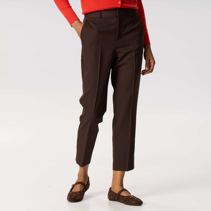 Pantalon cigarette uni pour femme – Marron – Kiabi Maroc