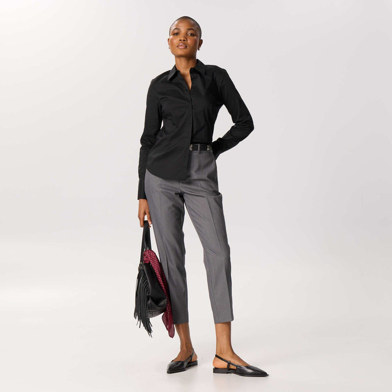 Pantalon cigarette uni pour femme – Gris – Kiabi Maroc