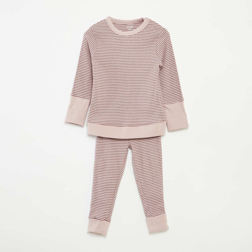Ensemble de pyjama long t-shirt + pantalon à rayures - 2 pièces