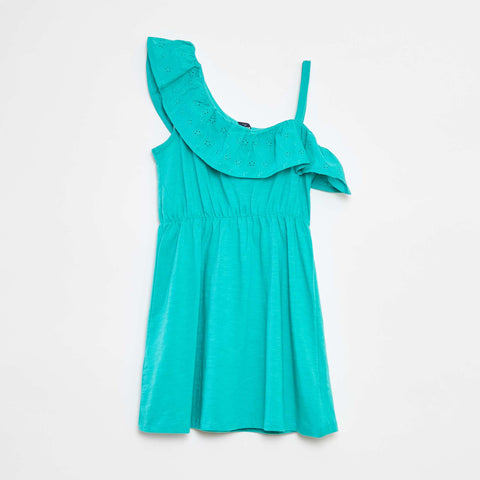 Robe avec épaule dénudée et broderies anglaises