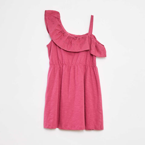Robe avec épaule dénudée et broderies anglaises