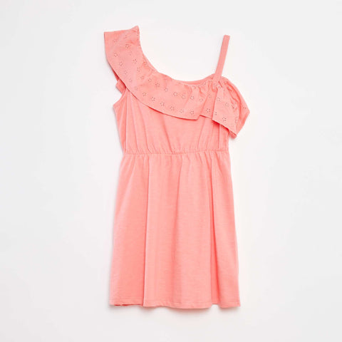Robe avec épaule dénudée et broderies anglaises
