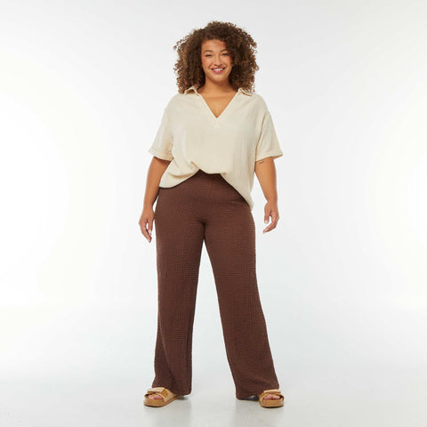 Blouse en gaze de coton avec col polo