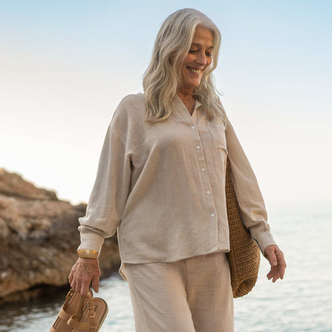 Chemise oversize en lin rayé
