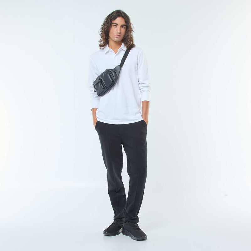 Polo en maille piquée à manches longues uni