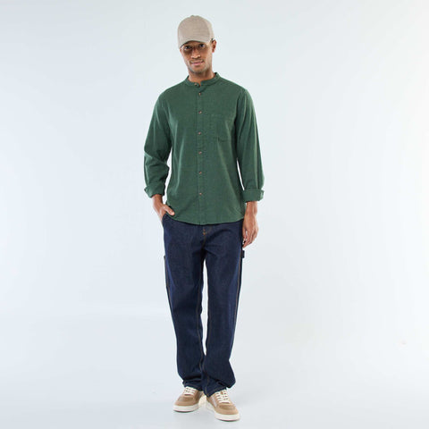 Chemise en flanelle uni avec un col mao