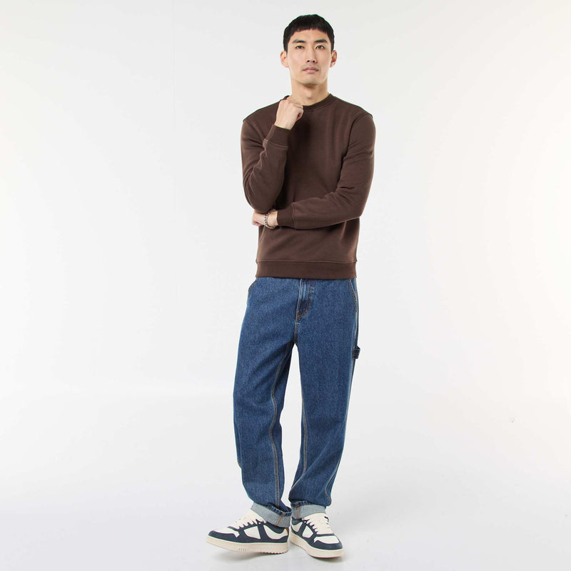 Sweat uni à col rond en molleton gratté