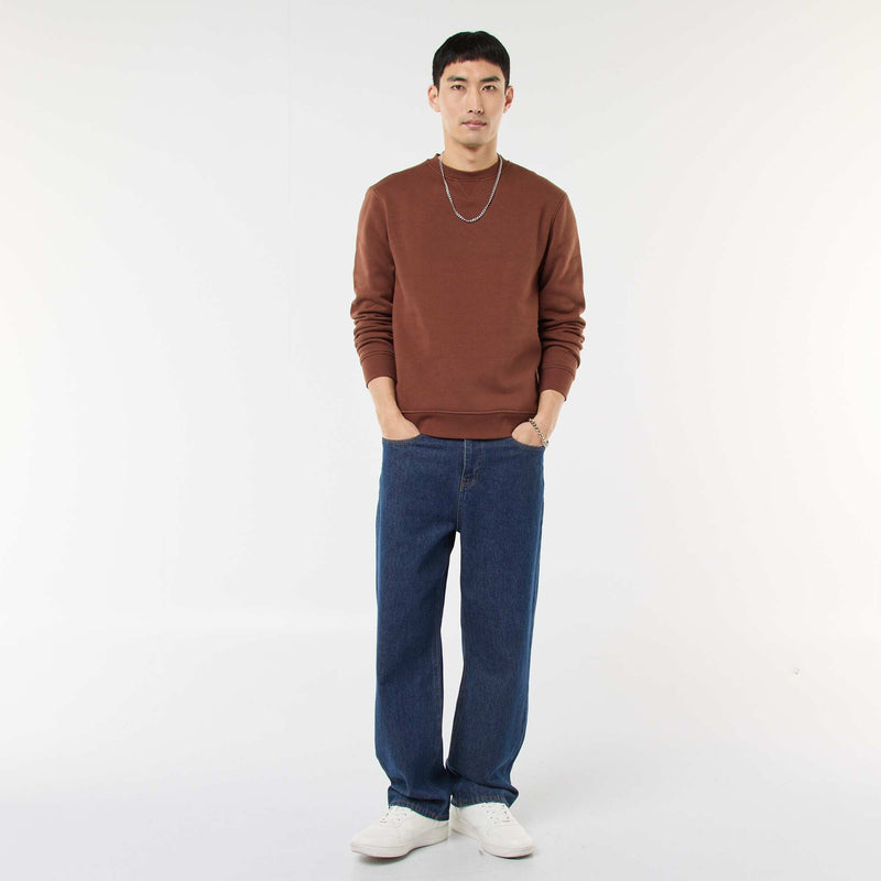 Sweat uni à col rond en molleton gratté