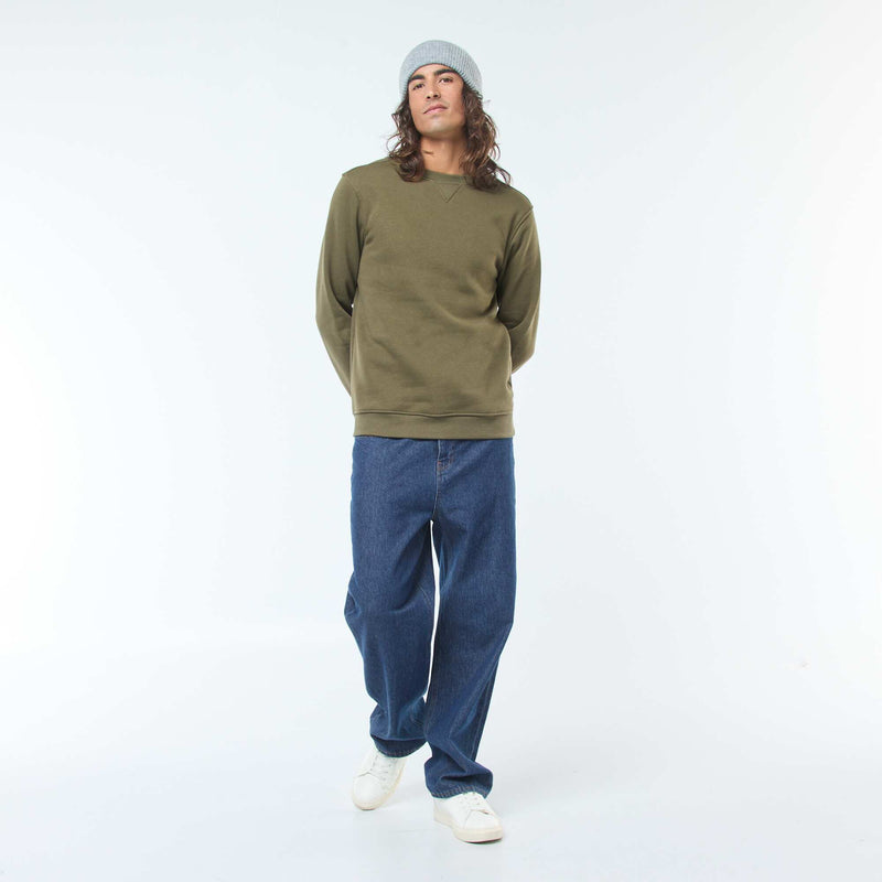 Sweat uni à col rond en molleton gratté