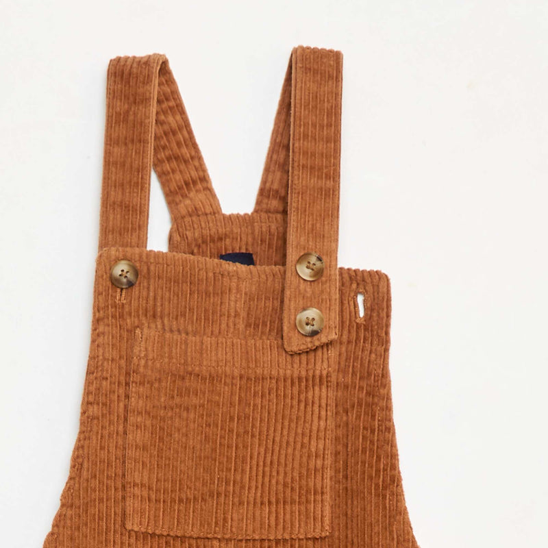 Robe salopette à poche en velours côtelé