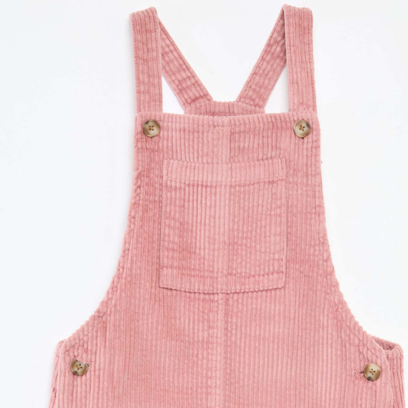 Robe salopette à poche en velours côtelé