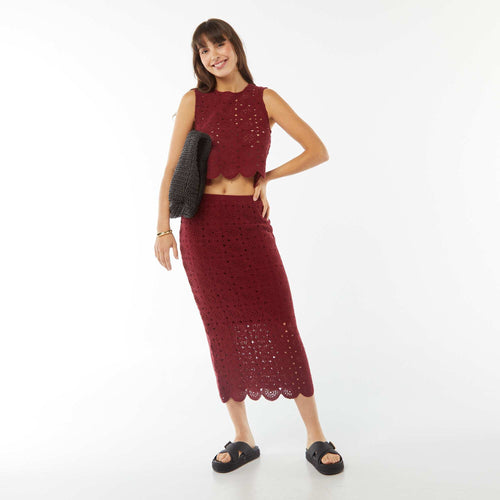 Jupe tube longue en macramé