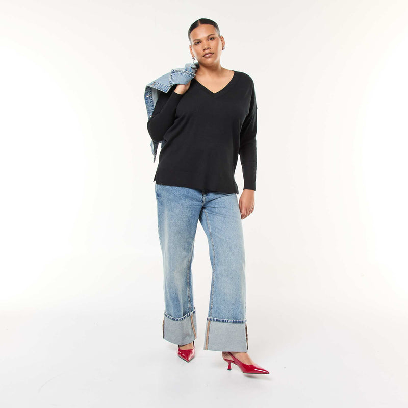 Pull en maille fine avec col V