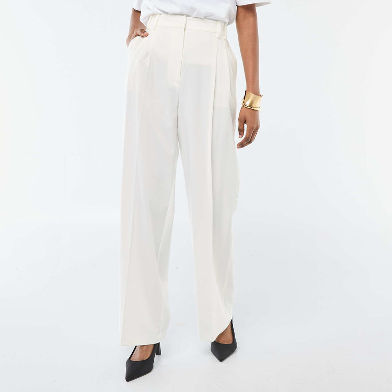 Pantalon large taille haute à 5 poches