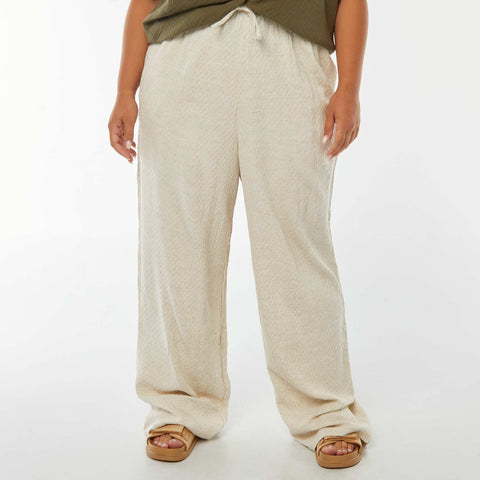 Pantalon large maille reliefée en lin mélangé