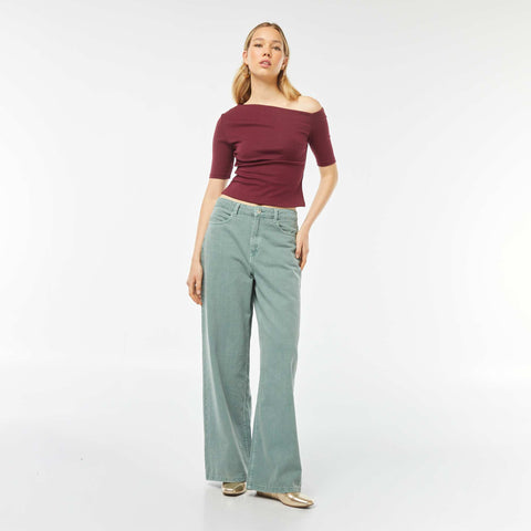 T-shirt asymétrique uni à manches courtes